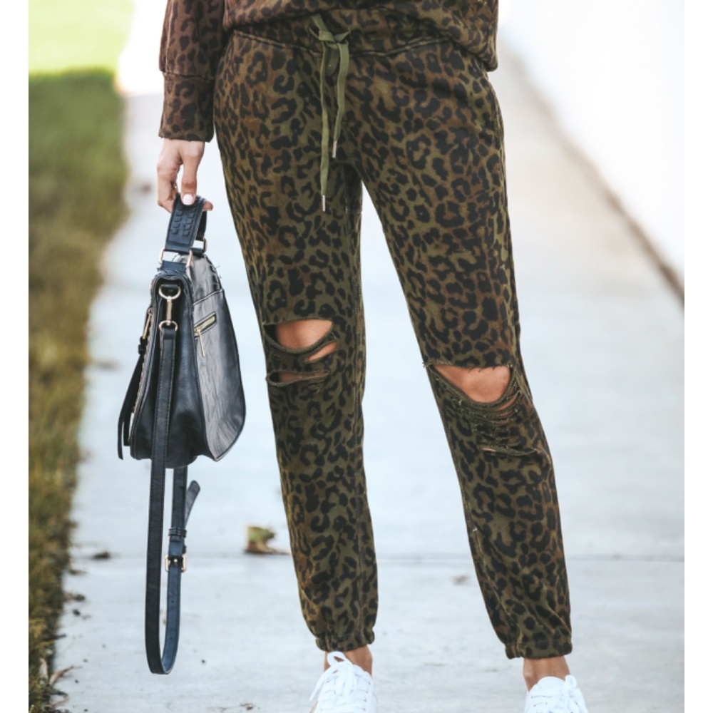 MARIAM Leopard Print Distressed Joggers - Picture 5 of 8